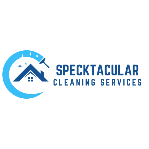 A black and blue logo with the words specktacular cleaning services